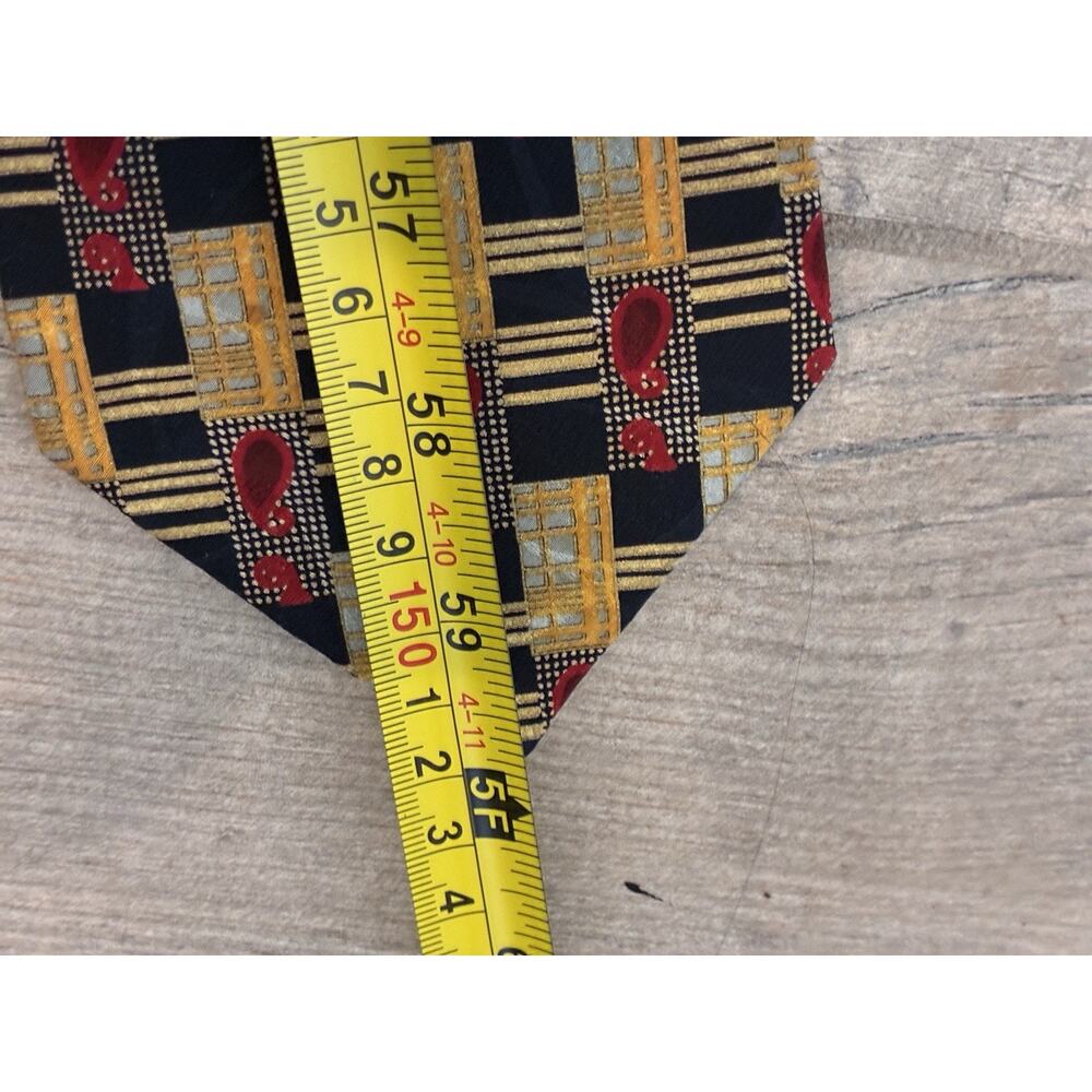 VTG Brioni Italy Silk Tie Extra Long 60" XL Gold Navy Blue Red Paisley Geometric - Picture 6 of 7